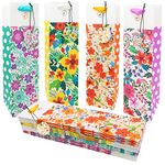 Anzon Mories Polka Dot Floral Wine Gift Bags with Handle and Tags 12-Packs, 4 Designs Paper Single Bottle Carry Bag Bulk, 13.4" x 3.9" x 3.9" for Christmas, Birthday, Anniversary, Wedding, Xmas, Santa