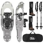 NACATIN All Terrain Snowshoes with Heel Lift,Lightweight Aluminum Alloy Snow Shoes with Trekking Poles,Leg Gaiters,Carry Bag and Adjustable Ratchet Bindings (Grey, 21 inches)