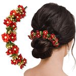 Temperia Hair Accessories For Women's & Girls -Stylish Red Rose Artificial Flowers Bun Juda Bridal Brooch & Braid For Hairstyle & Decoration - Pins & Clips For Style Of Bride, Wedding & Party (Mn106)