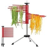 Navaris Collapsible Pasta Drying Rack - Tall Compact Spaghetti Noodle Stand with 16 Plastic Rods - Fresh Pasta Making Accessories - up to 2 kg (4.5 lbs) - Red