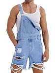 Runcati Mens Denim Shorts Bib Overall Jean Romper Casual Loose Fit Walkshort Button Pockets Summer Jumpersuit, 03 Blue, XX-Large