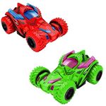 TECHNO TOYS Push and Go Stunt Racing Toy Car for Kids 360 Degree Rotation Big Rubber Tires Friction Powered Stunt Car Truck Vehicle Toy for Kids Toddlers