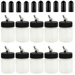 ABEST 10 x 22CC Airbrush Jars with 10pcs Adapter Cap Covers Set Airbrush Plastic Bottle Standard Suction Lid for Siphon Feed Airbrushes Plastic Airbrush Bottles Kit 3/4 Ounce (20cc)