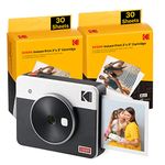 KODAK Mini Shot 3 Retro 4PASS 2-in-1 Instant Camera and Photo Printer (3x3 inches) + 68 Sheets Bundle (8 Initial Sheets + 60 Sheets Pack), White