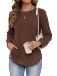 Women's Tops Long Sleeve Fleece-Lined Tshirts Sweatshirts for Women Crewneck Casual Pullover Loose fit Tunic Fluffy Shirts Brown