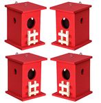 Cket Bird House Nest Breeding Box for Sparrow, Hummingbird, Kingfisher for Balcony and Garden Hanging Wooden with Hanging and Wall Patch (RED) (Pack of 4)