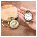 Malkin® House Stark Game of Thrones Keychain | Pocket Watch Keyring | Grey Direwolf Keychain | House Starks Sigil Keychain | Game of Thrones Merchandise | GOT Keychain