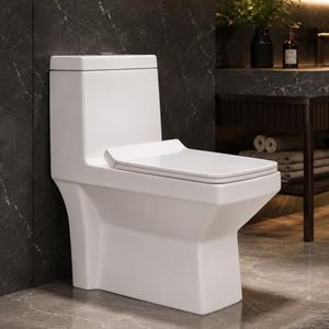 KrissKross Premium One Piece Ceramic Western Floor Mounted One Piece Water Closet Western Toilet/Commode/European Commode With Soft Close Seat Cover For Lavatory, Toilets (S-Trap Outlet Is From Floor)