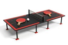 Kidsmate 3-in-1 Table Tennis for Kids with Foldable Tennis Board, Ludo Game & Whiteboard | Portable Indoor Outdoor Play Table, Mini Ping Pong Set with Net, Racquet and Ball for Family Fun - Red/Black