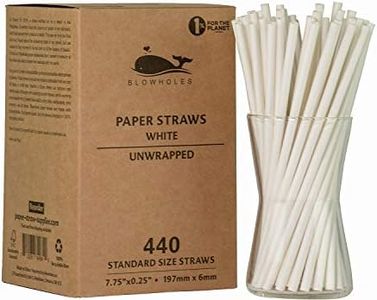 Blowholes Standard Size Eco-Friendly, Compostable, Long-Lasting Paper Straws 440 Count - White