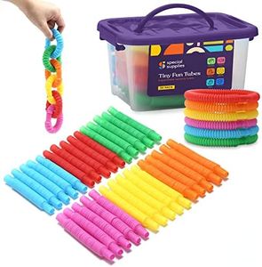 Special Supplies 30-Pack Mini Fun Pull and Pop Fun Tubes Mini for Kids Stretch, Bend, Build, and Connect Toy, Provide Tactile and Auditory Sensory Play, Reusable Storage Container, Colorful