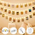 litogo 100LED Photo Clip String Lights with Timing, 10M Photo Peg Fairy Lights with 60 Clips Indoor Battery Powered Silver Wire Hanging String Photo Frames Decor for Bedroom Wedding Party Christmas