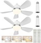 QiyuanLS 2Pack Socket Fan Light, Socket Ceiling Fans with Remote, 3 Colors 3000K-6500K Dimmable Socket Fan with Lights, E26 Ceiling Fan Light Kit for Bedroom Living Room Kitchen Garage (White 2Pack)