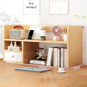 Office Desktop Bookshelf, Wood Storage Organizer, Small Desk Shelf Organizer Shelves Desk Bookcase Display Organizer for Home Office, Bedroom, Living Room