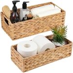 LotFancy Bathroom Basket, 2 Pack Water Hyacinth Toilet Paper Basket, Hand Woven Back of Toilet Organizer for Toilet Tank Top Countertop, Wicker Baskets for Shelves