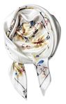 vabovin 35" Silk Like Headscarf for women fashion Pattern Large Square Satin Hair Scarf (White Flowers)