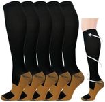 Hi Clasmix 5 Pairs Copper Compression Socks for Men & Women 20-30 mmHg Graduated Compression Stockings for Sports Running Flight Travel Pregnancy(Black, L/XL)