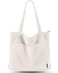 Prite Corduroy Tote Bag for Women Large Shoulder Bag with Zipper and Pockets for College School Work Travel Shopping-Beige