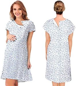 EZGOODZ White Maternity Hospital Gown, X-Small. Pack of 3 Hospital Patient Gown. 100% Cotton Medical Gown with Front and Back Snaps. Machine-Washable, Post-Surgery Hospital Patient Costume