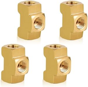 MuHize Brake Line Tee Fitting 4-Pack - 3/16" Tube x 3/8"-24 UNF | SAE/DOT Brass T-Connector for Double Flare Systems | Leak-Proof 3-Way Union for GM/Ford/Dodge RAM (4 PCs)