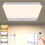 Rechargeable LED Ceiling Light Motion Sensor, 7.3" 6000mAh Battery Operated Wireless Bathroom Ceiling Lamp, 3 Color Temperatures & Remote, Magnetic Mount Wall Lights for Porch,Stairs,Bath,Garage(2PCS)