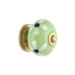 Rasiya Art Kitchen Cabinet Knobs - Indian Handmade Ceramic Dresser Pull Handle Kitchen Cupboard Wardrobe Drawer Pulls Boho Furniture Hardware - Olive Green Floral - Pack of 4