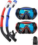 Snorkel mask Snorkeling Set for Adults and Youth, Diving mask and Full Dry Snorkel Swim Googles is Suitable for Snorkeling, Dive Scuba Diving, Swimming (Blue+red（2 Set）)