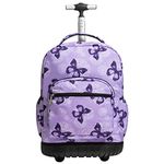 SKYMOVE 18 inches Wheeled Rolling Backpack Multi-Compartment College Books Laptop Bag Business Trip Carry-on, Purple Butterfly, 18 Inch, Daypack Backpacks