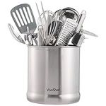 VonShef Utensil Holder, Stainless Steel Kitchen Organiser, 18cm Diameter Kitchen Storage Organiser with Satin Silver Finish, Compact Storage for Kitchen Accessories