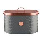 Typhoon Henrik Grey Coated Steel Bread Bin With Copper Lid, 7.5 L