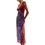 bawilom Women Floral Lace Patchwork Maxi Dress Sexy Backless Spaghetti Strap Cutout Long Dress High Split Wrap Sling Dress Purple