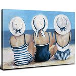 Beach Wall Art Coastal Bathroom Wall Decor Beach Swimsuit Girls Nautical Blue Landscape Canvas Pictures Beach House Bedroom Ocean Decor Beach Beauties Posters for Living Room Home Decorations 12x16"