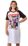 Bioworld Dragon Ball Z Womens' Goku Gohan Vegeta Group Shot V-Neck Pajama Sleep Shirt Raglan Nightgown, White, Medium