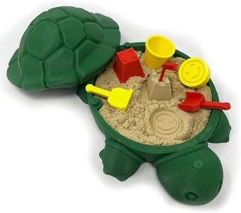 Munnygrubbbers - Mini Desktop Turtle Sand Box - 6 x 6 in - Stress Relief - includes Soft Moldable Play Sand and Mini Tool Accessories - Novelty Gift - Desktop Decor - Zen Garden - (Green)