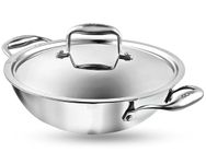 Vinod Platinum Triply Stainless Steel Kadai with Lid (28cm, 3.7L) | 2.5 mm Thick | Triply Kadai with Heavy Bottom | Induction Friendly Triply Stainless Steel Cookware Kadhai | 5 Year Warranty