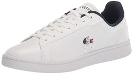 Lacoste Men's Carnaby Pro Tone On Tone Leather Sneaker, White/Navy/Red, 8.5