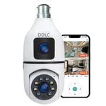 DDLC Mini Dual Lens/Screen 2in1 PTZ+Bullet 5+5MP Full HD 1920 Resolution WiFi Wireless Indoor Camera w/Color Vision|Human Motion Detection|360° View|Two Way Talk (Dual Lens Light Bulb)