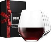 ELIXIR GLASSWARE Stemless Red Wine Glasses Set of 4 - Hand Blown Crystal Stemless Wine Glasses - Unique Large Wine Glasses for Cabernet, Pinot Noir, Burgundy, Bordeaux 18oz, Clear