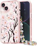 casevivid Designed for iPhone 14 Case Pink Glitter Clear - Cute Bling Phone Case with Wrist Strap - Aesthetic Y2K Case for Woman, Girl 6.1" (Cherry Blossoms)