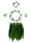 KEFAN Leaf Hula Skirt and Hawaiian Leis Set Grass Skirt with Artificial Hibiscus Flowers for Hula Costume and Beach Party (F)