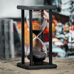 Hourglass Timer 60 Minutes, Black Wooden Frame Decorative Sand Timer (Black Sand, 8x4x4 inch)