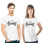 Hangout Hub HH124 Men's & Women's Round Neck T-Shirt Best Friends (White;Men S (36), Women S (34) ;) Pack of 2 Couple T-Shirts