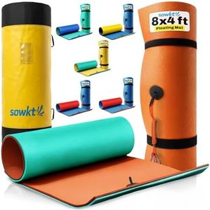 SOWKT Outdoor Floating Mat with Pillow & Storage Bag -8 x 4 feet Foam Floating Water Mat for Lakes & Pools - Swim Mat, Lake Mats for Floating, Floating Pads for Water, Fun for Adults & Kids
