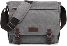 Dasein Large Vintage Canvas Messenger Shoulder Bag, Grey, 15in Laptop