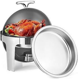 Chafing Dish Buffet Set, 6.8 QT Round Stainless Steel Roll Top Chafing Server Set, Food Warmers for Parties, 1 Pack