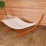 Charles Bentley 3M Garden Hammock With Wooden Arc Stand One Person – Cream Free Standing Canvas Fabric Swing Seat