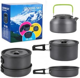 aiGear 3pcs Camping Cookware Mess Kit, Non-Stick Camping Pan Pot Kettle, Lightweight Aluminum, Collapsible Portable Camping Cooking Set for Outdoor Cooking Hiking Picnic, Black (CC01BK05)