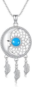 LEECCI Dream Catcher Turquoise Necklace 925 Sterling Silver Moon Necklace Dream Catcher Pendant Necklace Dream Catcher Jewelry Turquoise Jewelry Sun Necklace Gifts for Women