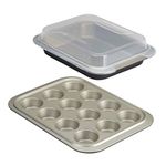 Anolon Allure Nonstick Bakeware 3-Piece Bakeware Set with Shared Lid, Onyx/Pewter