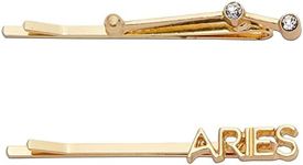 Zodaca Aries Zodiac Hair Pins, Rhinestone Barrettes (Gold, 2 Pack)